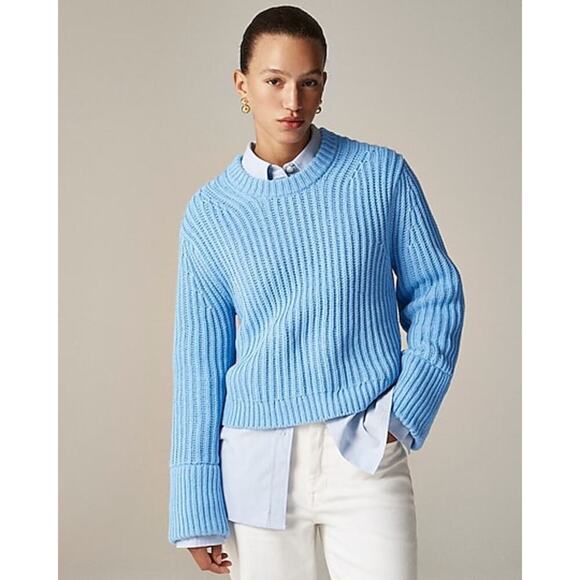 J.CREW Women's Cerulean Heritage Cotton Fisherman Crewneck Sweater Size M NWT - Picture 2 of 12